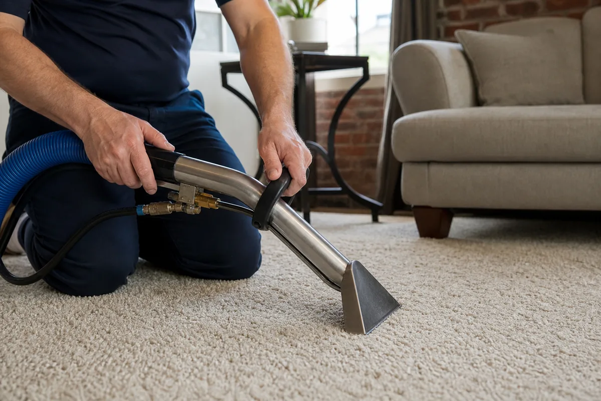 Technician preparing crown point carpet & upholstery cleaning in a Crown Point home