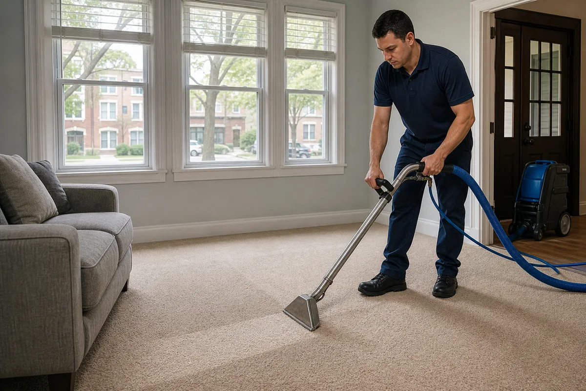 Technician preparing crown point carpet & upholstery cleaning in a Crown Point home