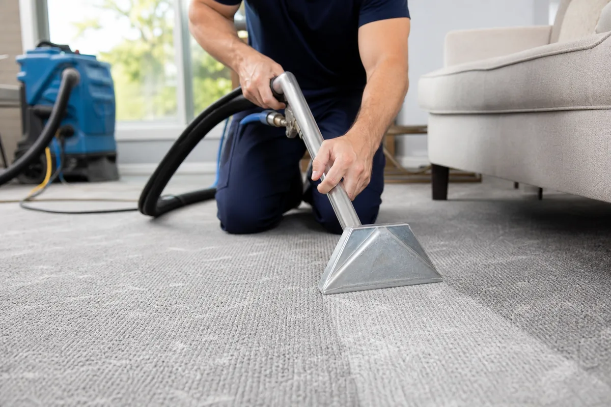 Technician preparing griffith carpet & upholstery cleaning in a Griffith home