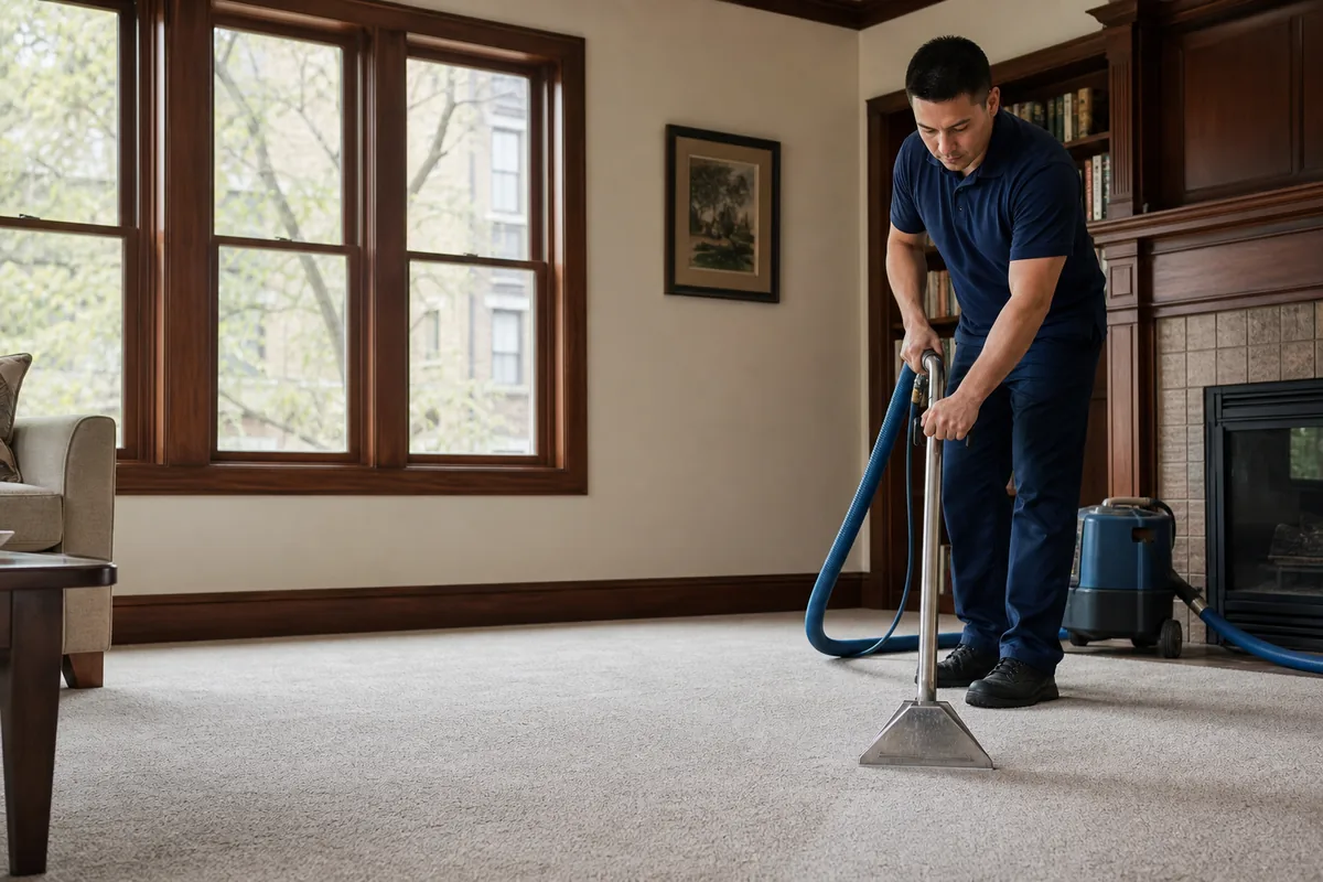 Technician preparing griffith carpet & upholstery cleaning in a Griffith home