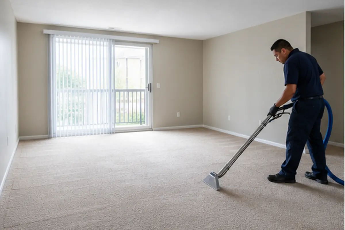 Vacant Hammond apartment living room prepared for carpet turnover cleaning
