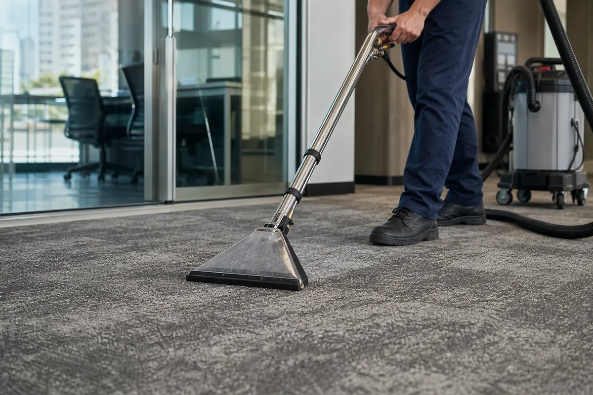 Technician preparing commercial carpet cleaning for hammond-area workplaces in a Hammond home