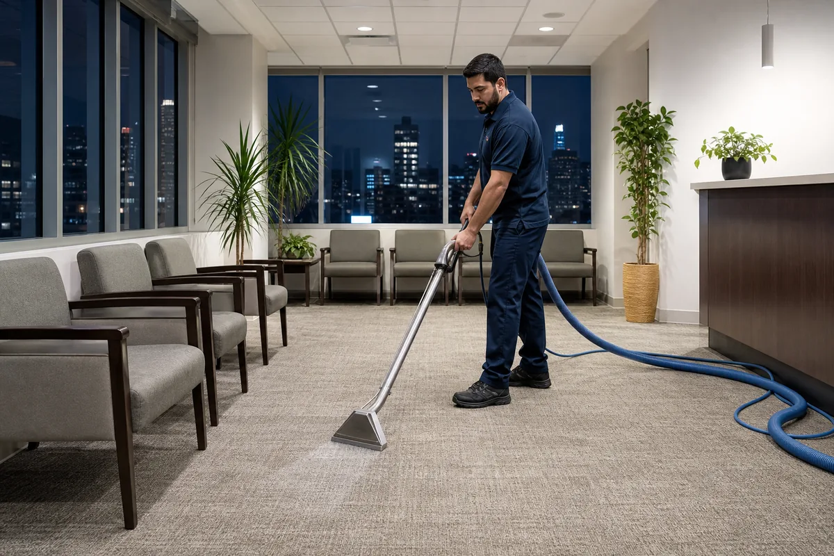 Quiet Hammond dental waiting room with carpeted reception path ready for after-hours cleaning