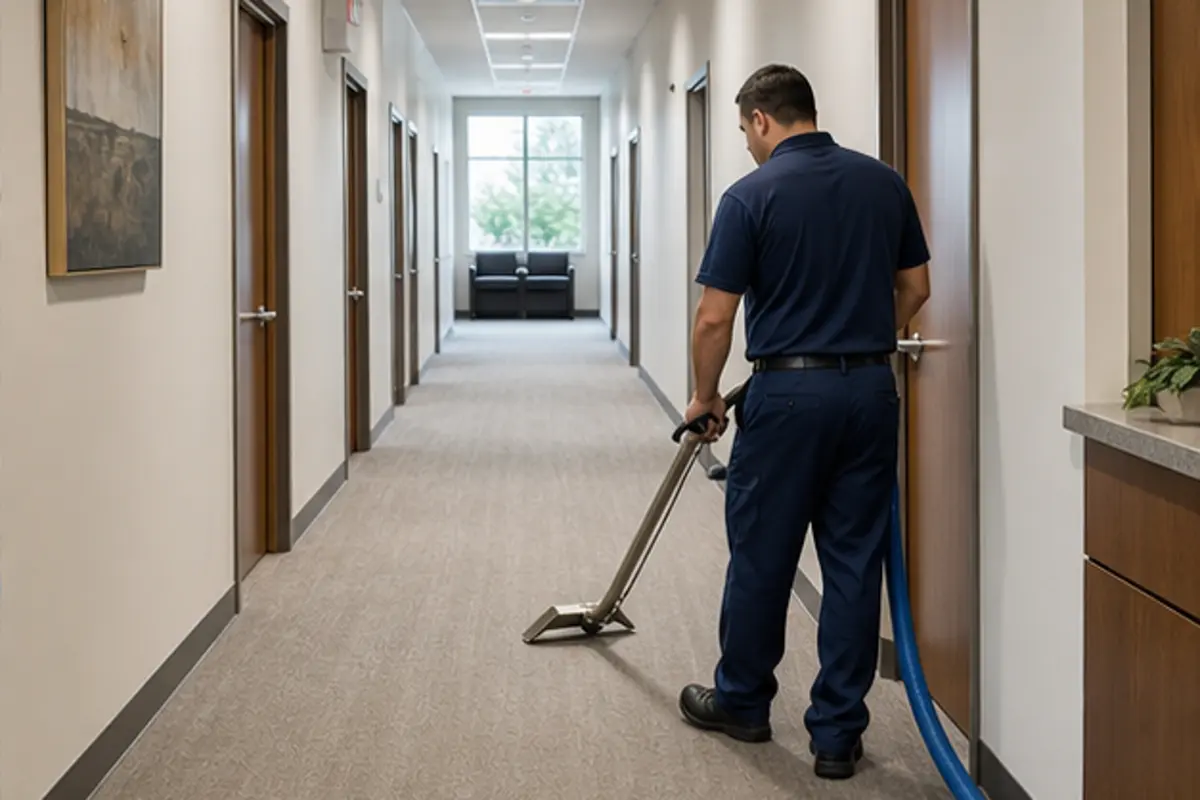 Calm Hammond medical office waiting room with clean neutral carpet and reception desk