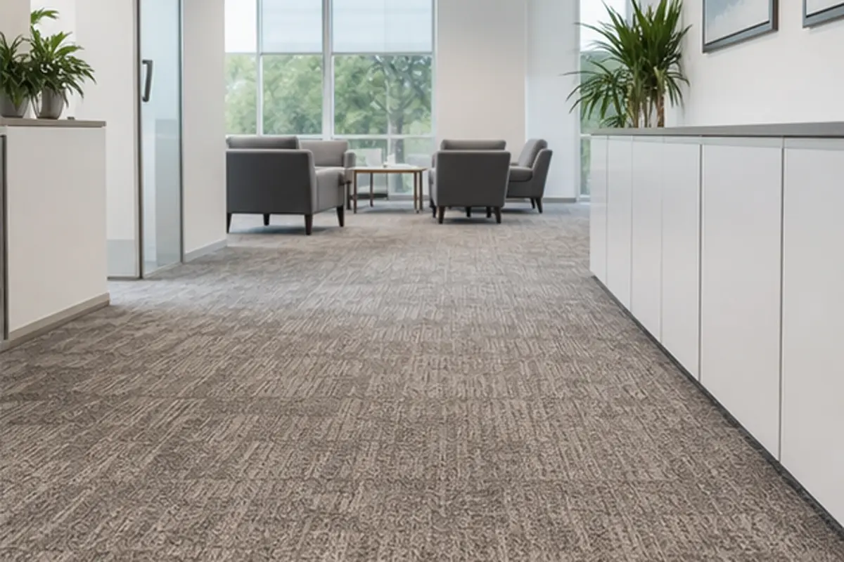 Sunlit Hammond conference room with clean carpet and rolling chairs