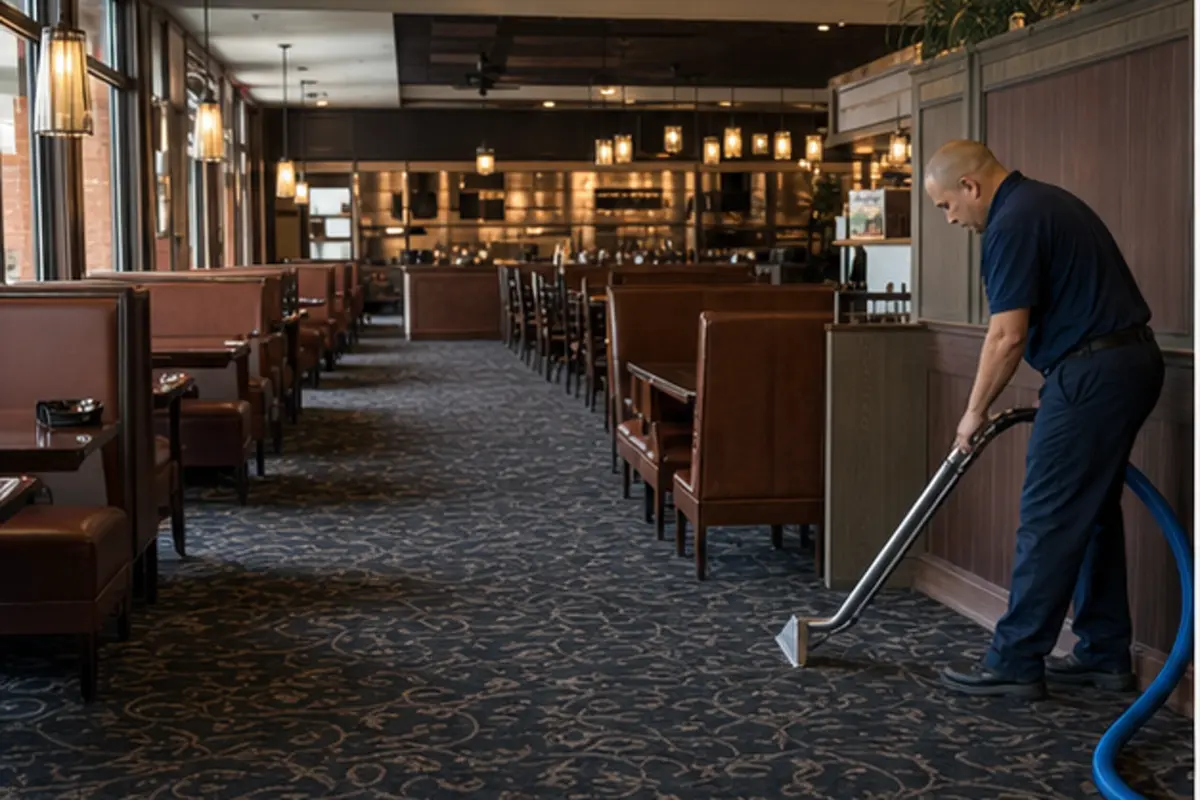 Hammond restaurant dining room with carpeted aisle, wood tables, and warm daylight