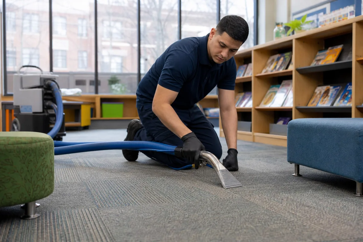 Hammond school reading area with carpet tiles and movable low shelves