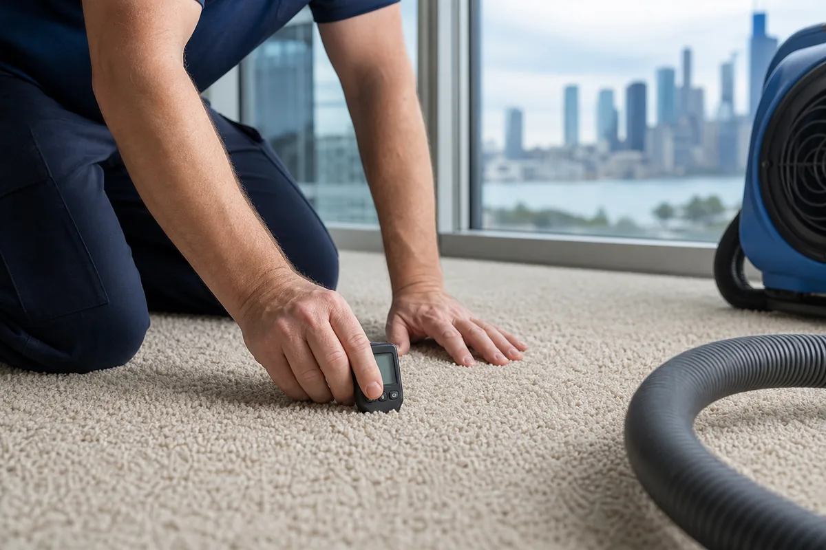 Technician preparing how long does carpet take to dry in hammond in a Hammond home