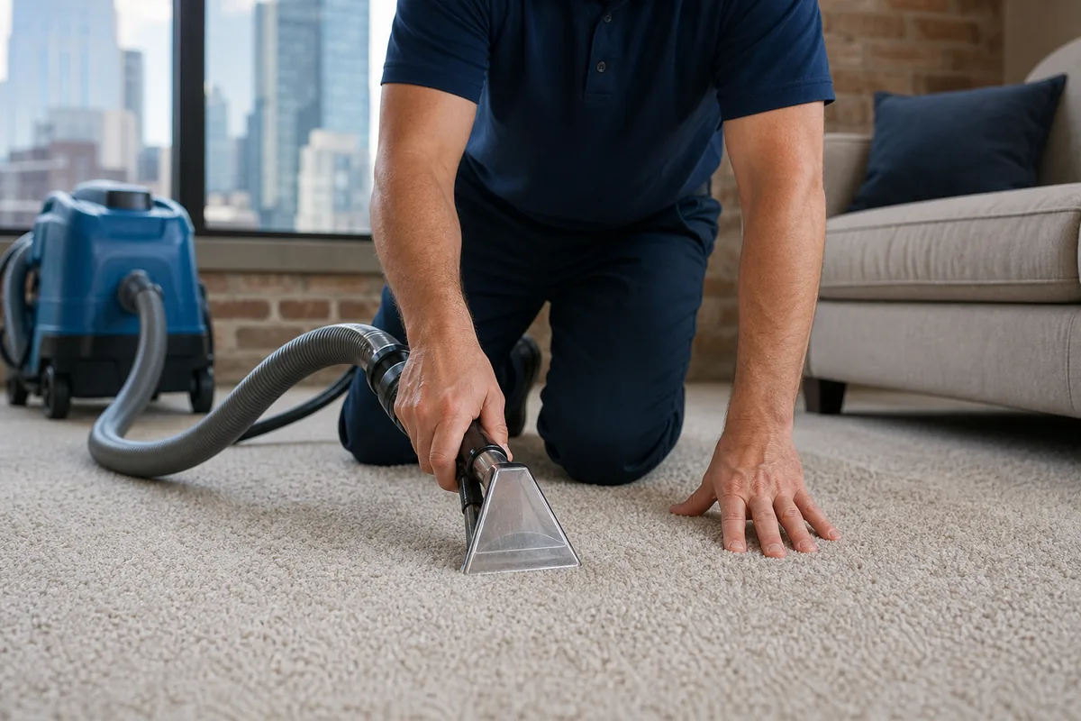 Technician preparing will carpet cleaning kill fleas in a Hammond home