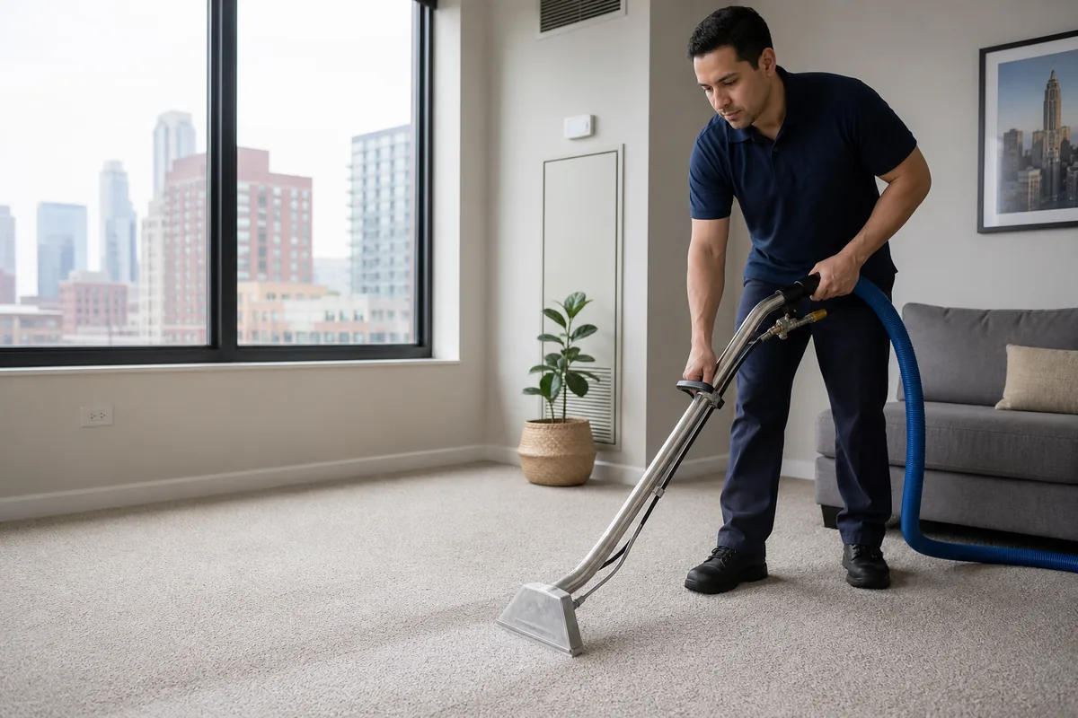 Technician preparing will carpet cleaning kill fleas in a Hammond home