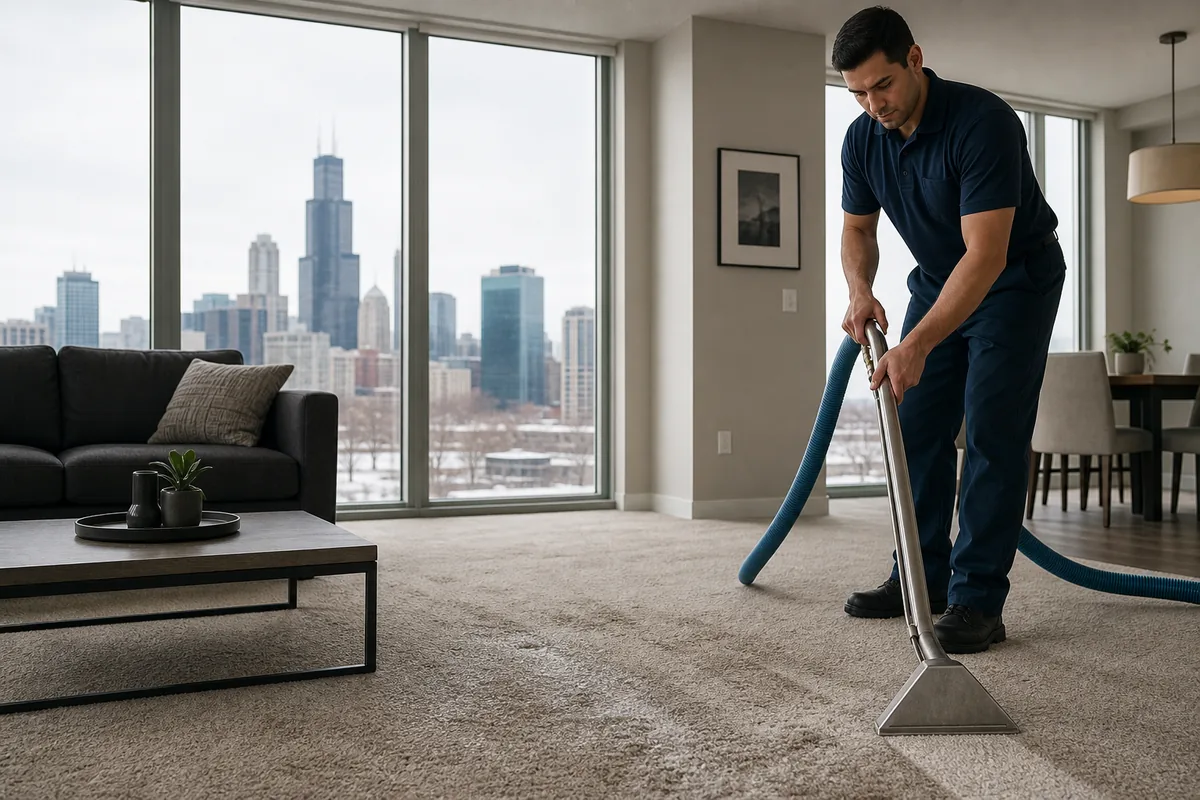 Technician preparing handling winter salt and slush on hammond carpet in a Hammond home
