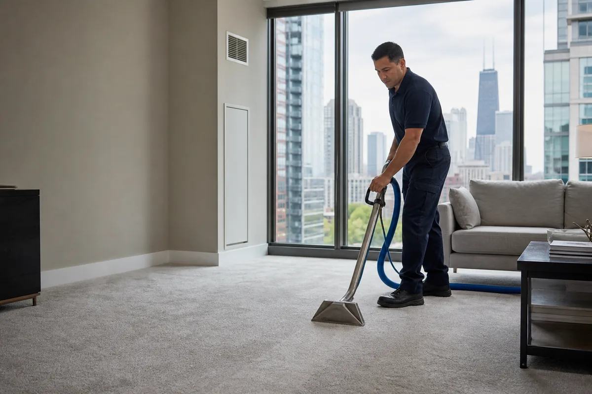 Technician preparing request a hammond carpet cleaning quote in a Hammond home