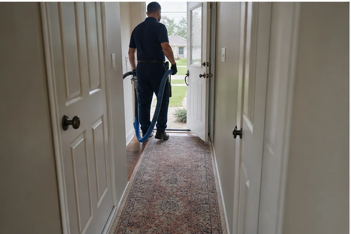 A Griffith interior prepared with a clear access path for area rug cleaning