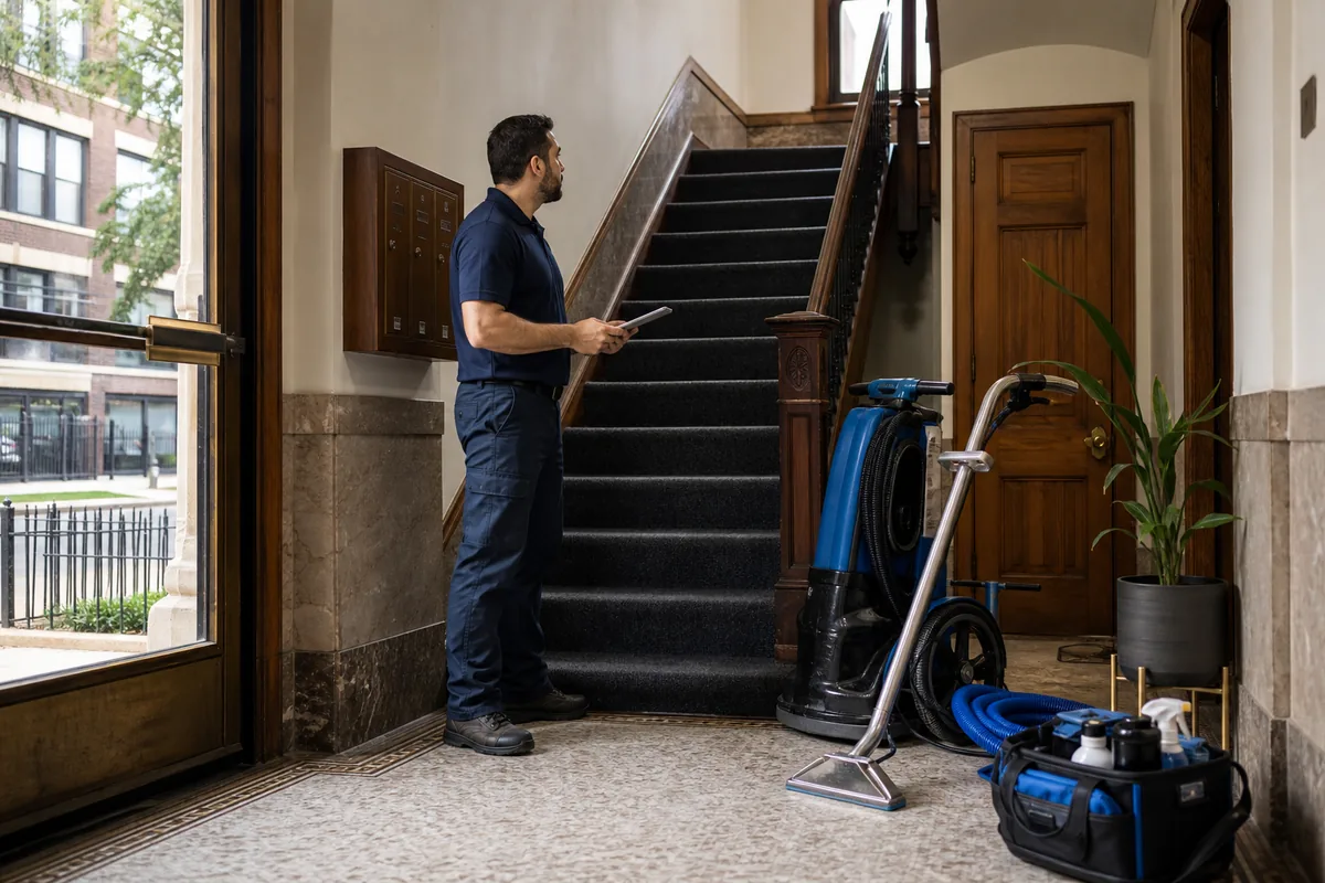 Hammond walk-up stair and vestibule route reviewed before equipment is brought inside
