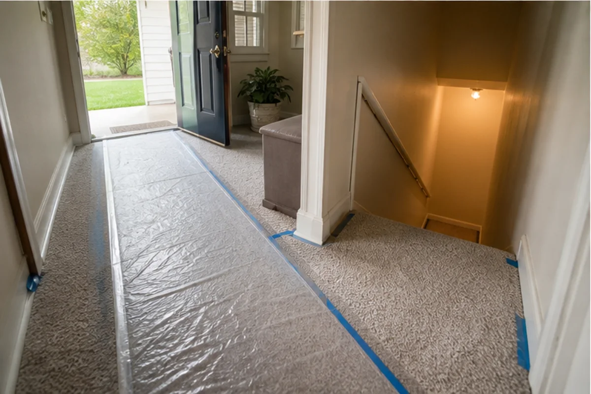 A Hammond interior prepared with a clear access path for carpet cleaning