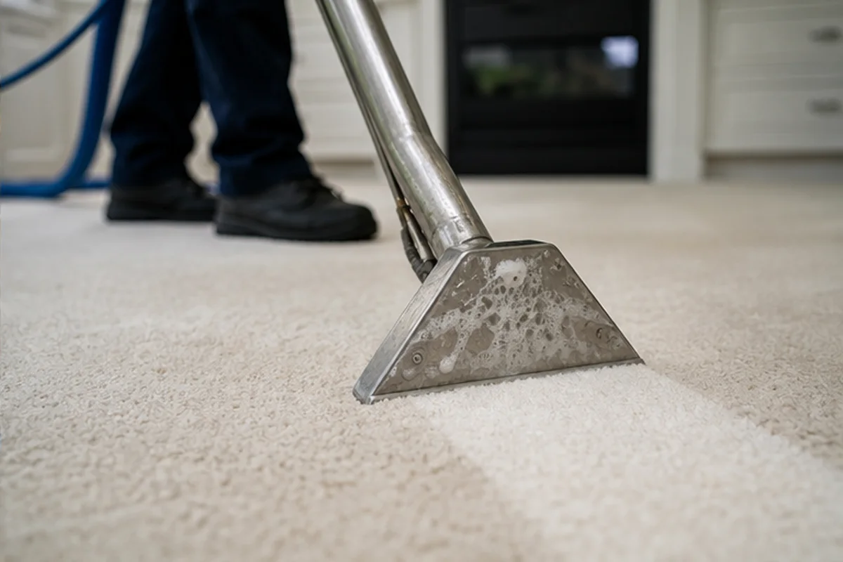 Close professional detail of carpet cleaning assessment in a Munster home