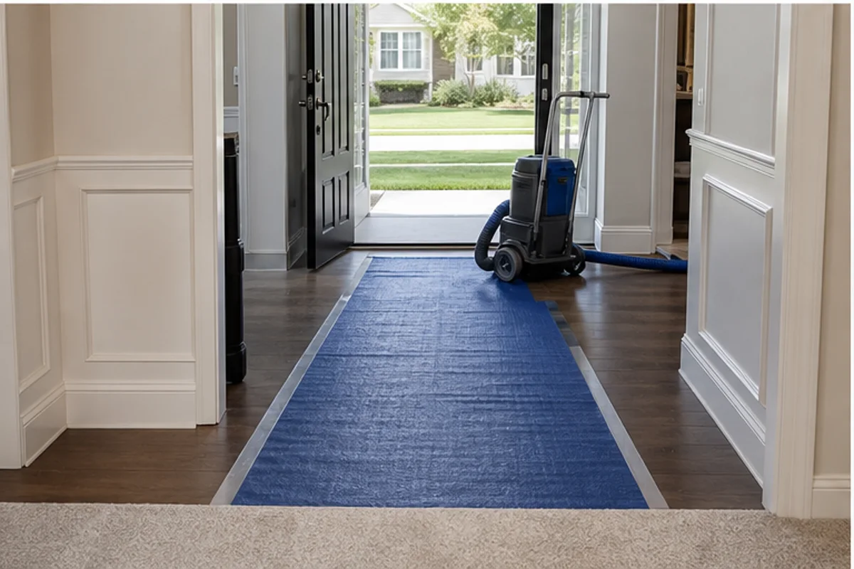 A St. John interior prepared with a clear access path for carpet cleaning