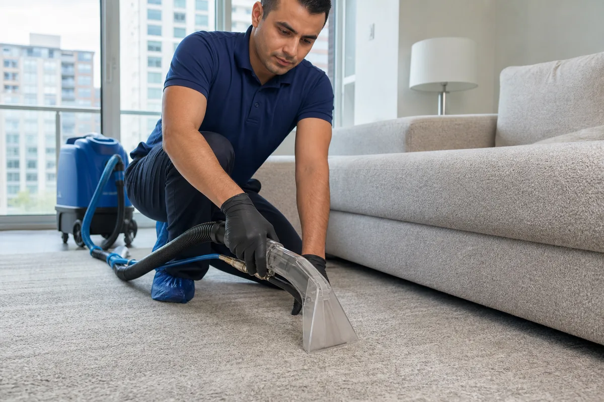 Technician preparing hammond carpet and upholstery cleaning services in a Hammond home