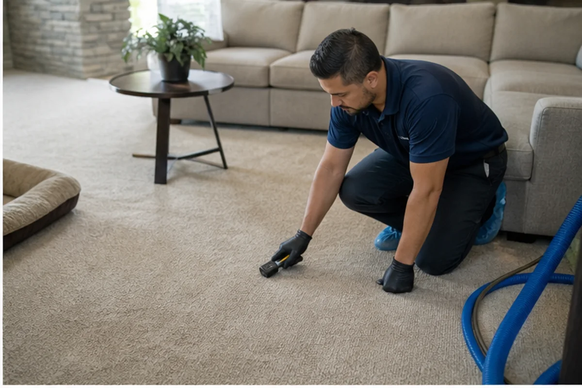 Close professional detail of pet odor removal assessment in a Munster home