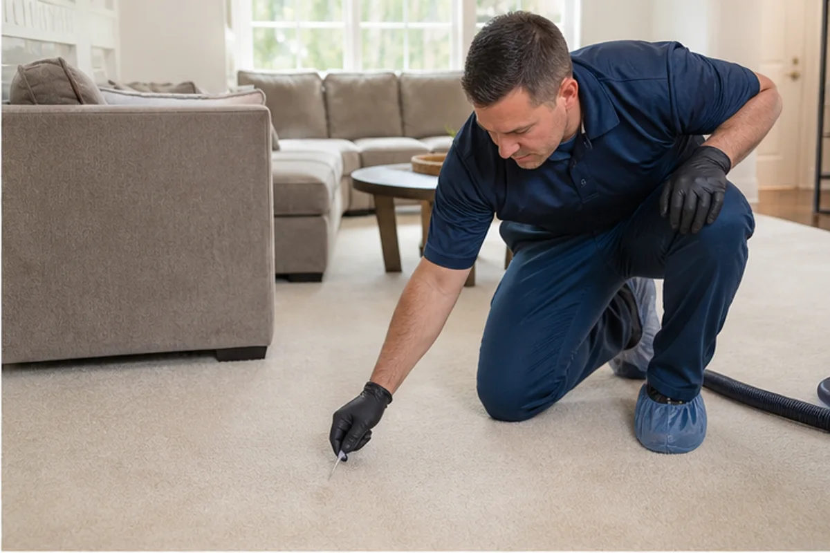 Close professional detail of pet odor removal assessment in a St. John home
