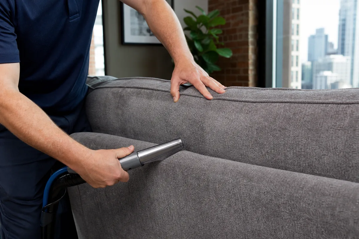 Microfiber sofa panel viewed from two angles to show natural directional shading