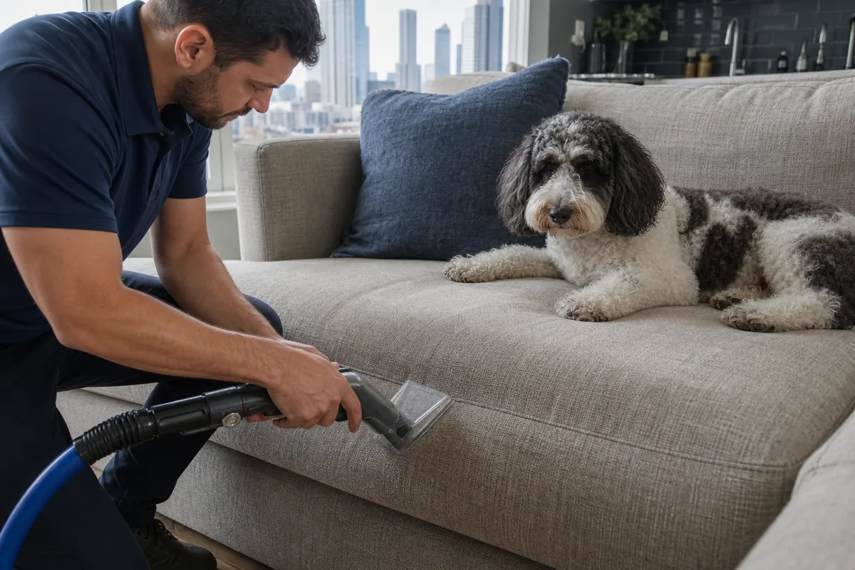 Dog resting on a designated sectional cushion in a Hammond-area apartment