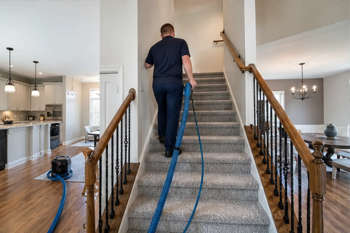 A Crown Point interior prepared with a clear access path for upholstery cleaning