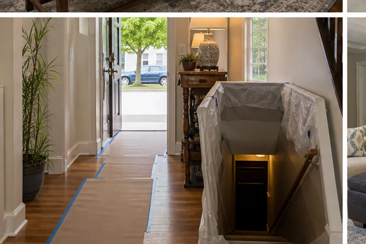 A Hammond interior prepared with a clear access path for upholstery cleaning