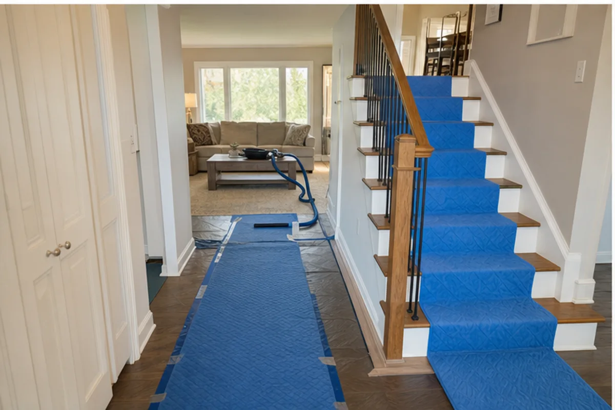A Highland interior prepared with a clear access path for upholstery cleaning