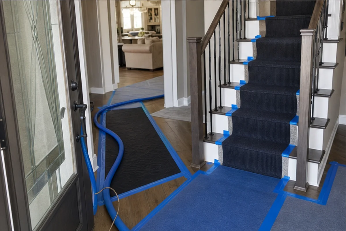 A Munster interior prepared with a clear access path for upholstery cleaning